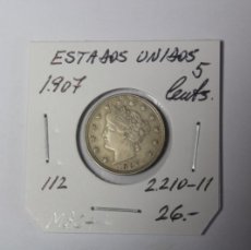 Monedas antiguas de América: ESTADOS UNIDOS 5 CENTAVOS DE 1907 KM 112 EN MBC+