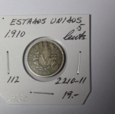 Monedas antiguas de América: ESTADOS UNIDOS 5 CENTAVOS DE 1910 KM 112 EN MBC