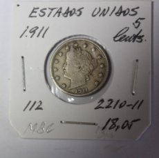 Monedas antiguas de América: ESTADOS UNIDOS 5 CENTAVOS DE 1911 KM 112 EN MBC