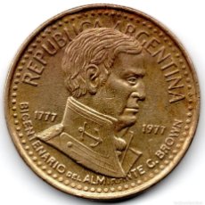 Monedas antiguas de América: MONEDA 5 CINCO PESOS REPUBLICA ARGENTINA 1977 BICENTENARIO DEL ALMIRANTE G. BROWN