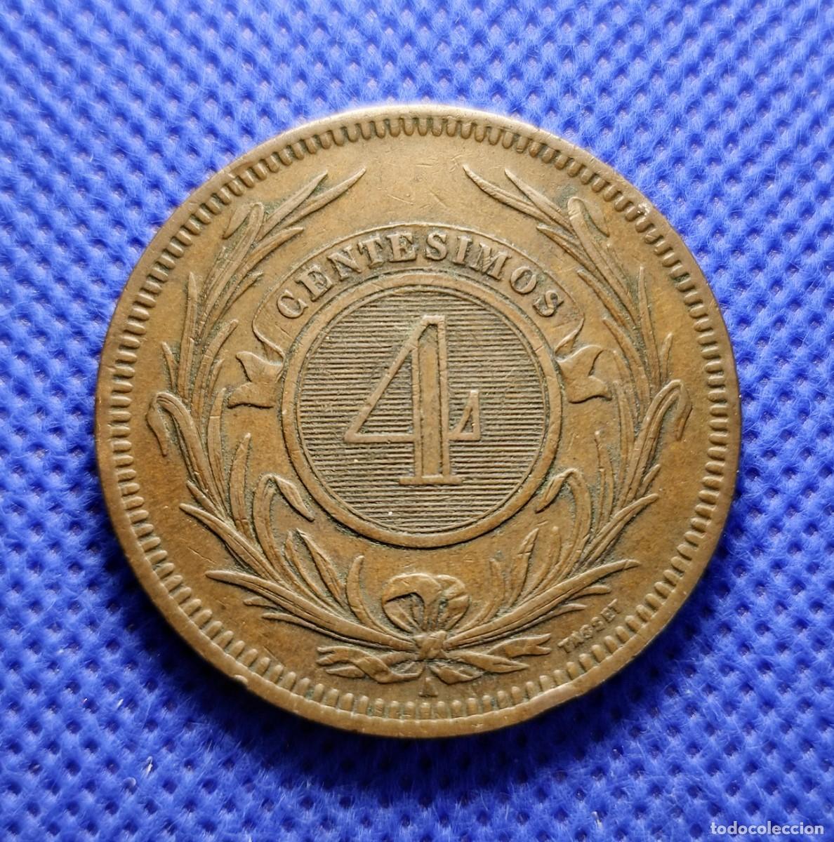 Monedas antiguas de Am&eacute;rica: Uruguay 4 cent&eacute;simos 1869 - Foto 1