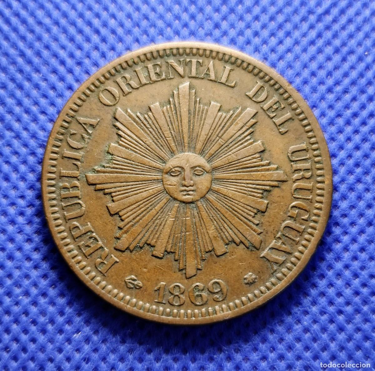Monedas antiguas de Am&eacute;rica: Uruguay 4 cent&eacute;simos 1869 - Foto 2