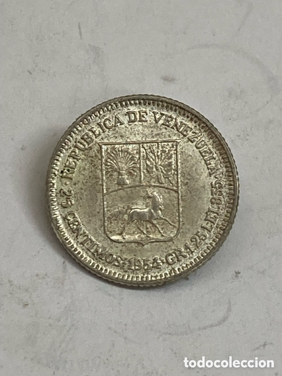 Monedas antiguas de Am&eacute;rica: Moneda de plata 25 cent&eacute;simos 1954 L54 - Foto 2