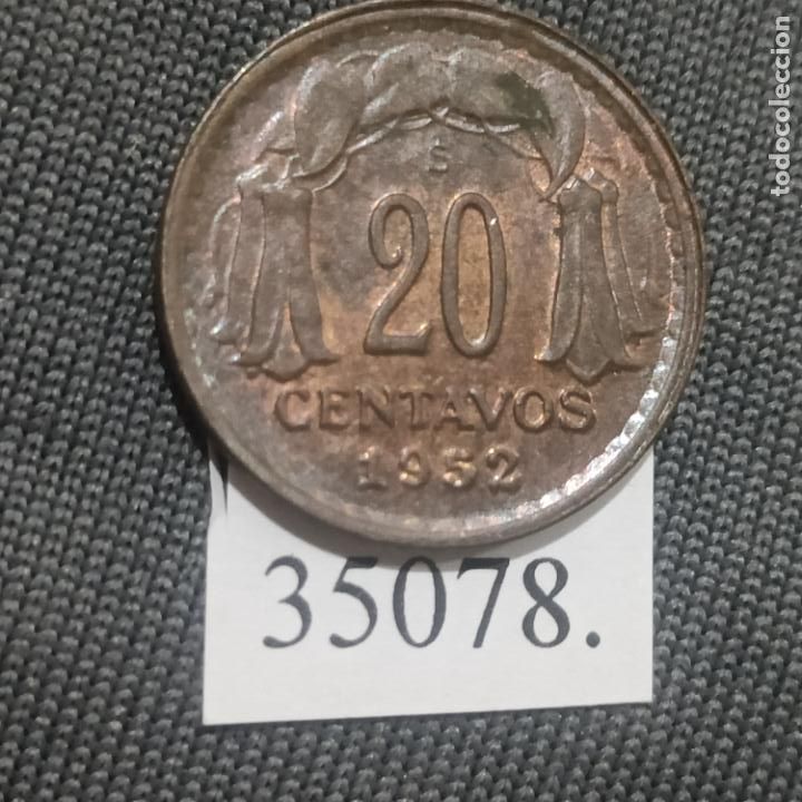 Monedas antiguas de Am&eacute;rica: Chile 20 centavos 1952, c&eacute;ntimos - Foto 2
