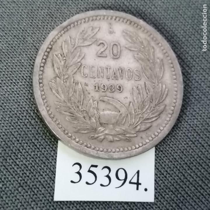 Monedas antiguas de Am&eacute;rica: Chile 20 centavos 1939, c&eacute;ntimos - Foto 2