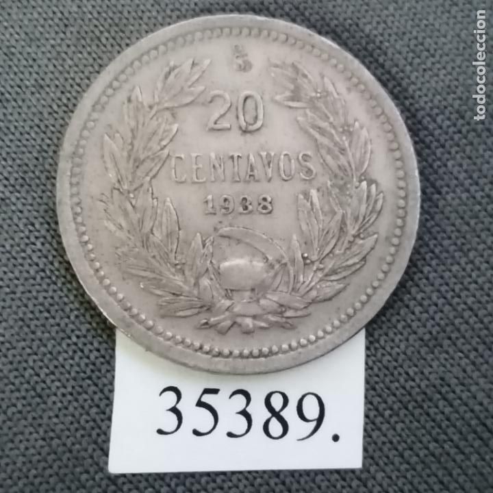 Monedas antiguas de Am&eacute;rica: Chile 20 centavos 1938, c&eacute;ntimos - Foto 2