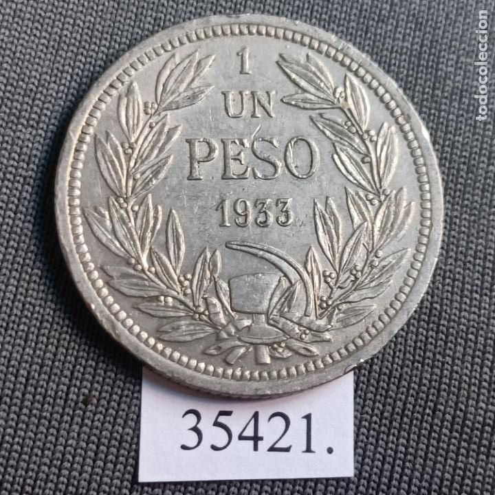 Monedas antiguas de Am&eacute;rica: Chile 1 peso 1933 - Foto 2