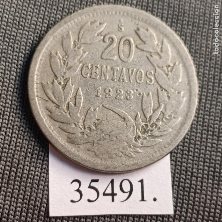 Monedas antiguas de Am&eacute;rica: Chile 20 centavos 1923, c&eacute;ntimos - Foto 2