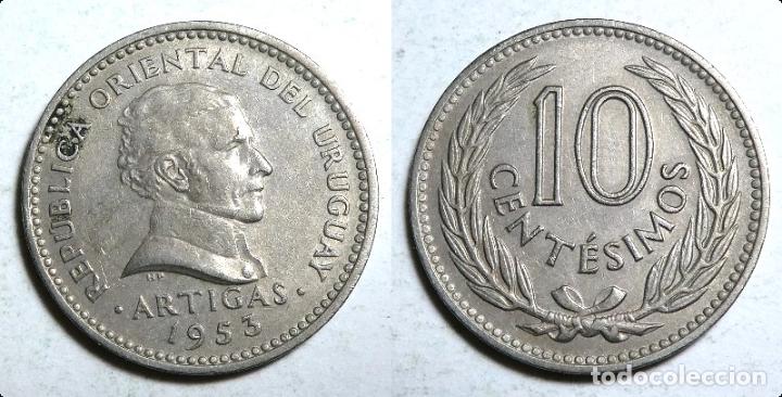 Monedas antiguas de Am&eacute;rica: MONEDA DE URUGUAY 10 CENTESIMOS 1953 - Foto 1