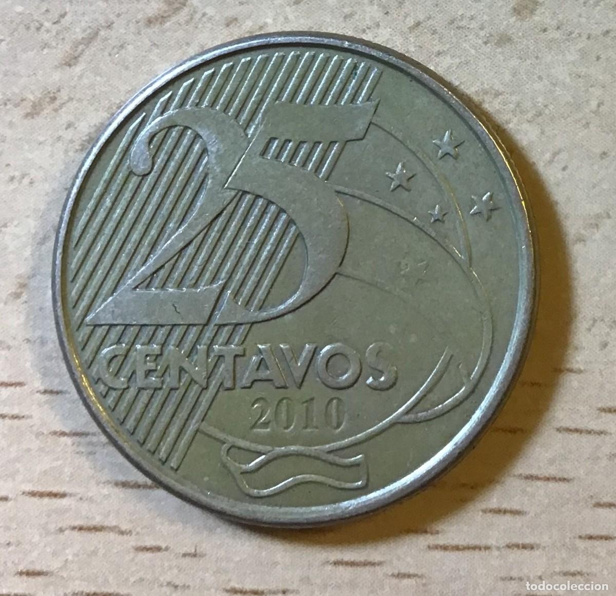 Monedas antiguas de Am&eacute;rica: 25 centavos de Brasil. A&ntilde;o 2010