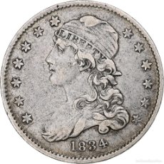 Monedas antiguas de América: [#1281132] ESTADOS UNIDOS, QUARTER, LIBERTY CAP, 1834, PHILADELPHIA, PLATA, BC+, KM:55