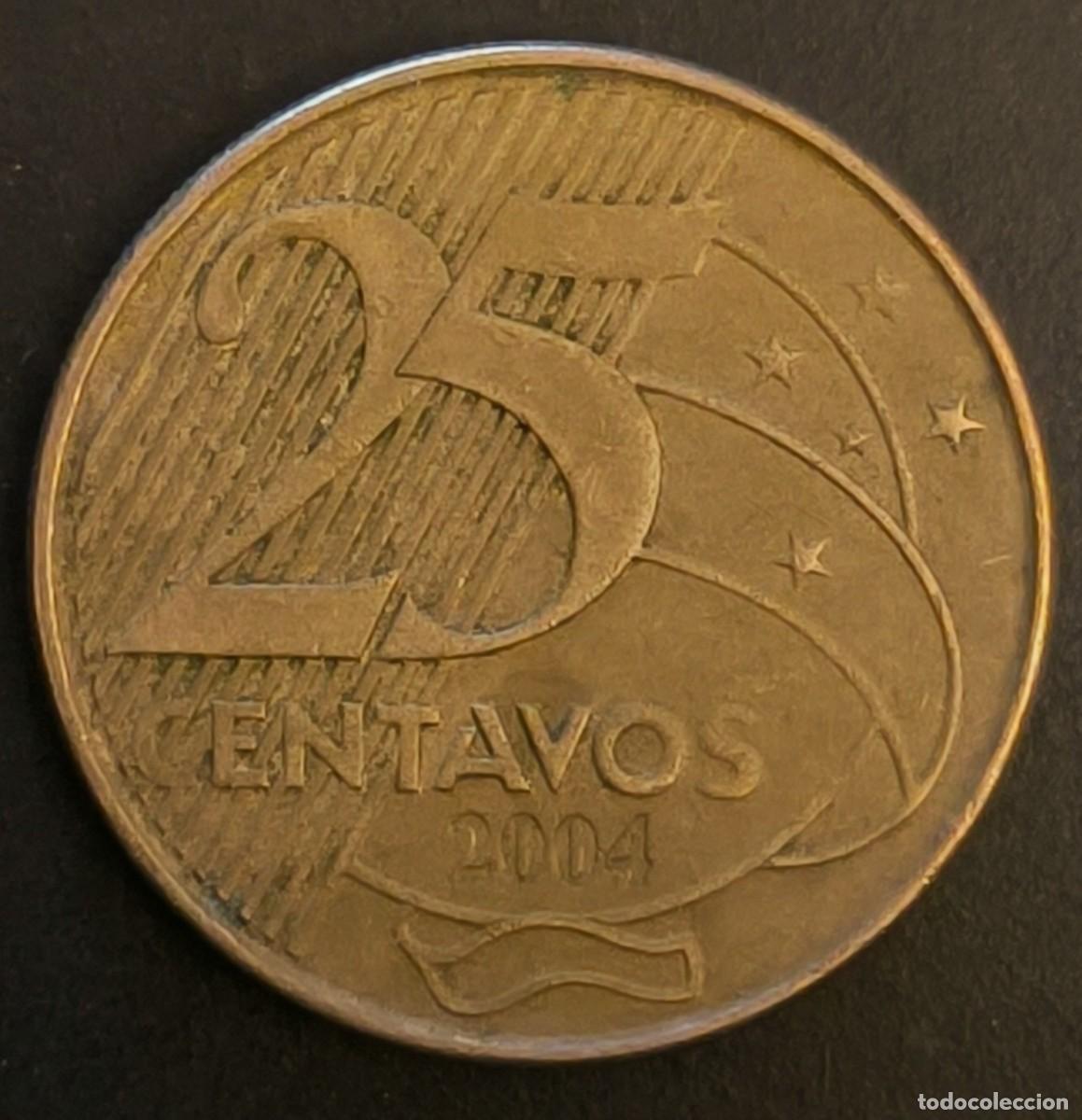 Monedas antiguas de Am&eacute;rica: Brasil 25 centavos, 2004 - Foto 2