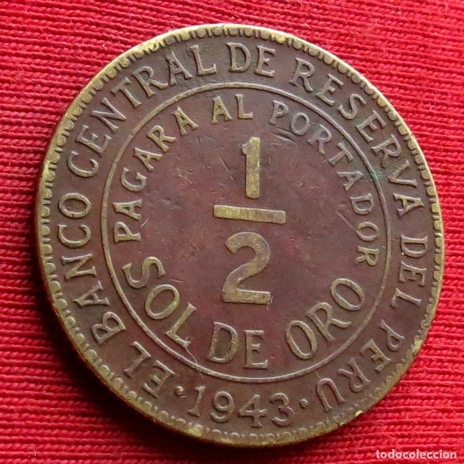 Monedas antiguas de Am&eacute;rica: Peru 1/2 sol de oro 1943 - Foto 1