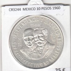 Monedas antiguas de América: CR3244 MONEDA MEXICO 10 PESOS 1960 PLATA