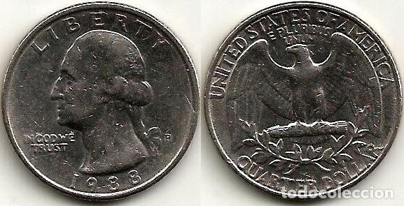 Monete antiche di America: E.E.U.U. 1988 - CECA P - QUARTER DOLLAR - KM A164a - CIRCULADA (FILADELFIA)