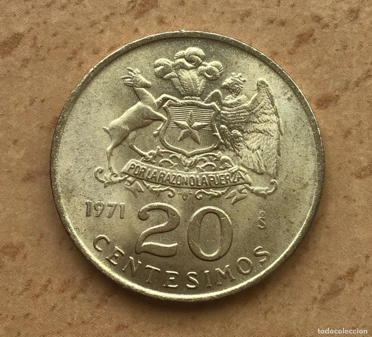 Monedas antiguas de Am&eacute;rica: 20 cent&eacute;simos de Chile. A&ntilde;o 1971 - Foto 1