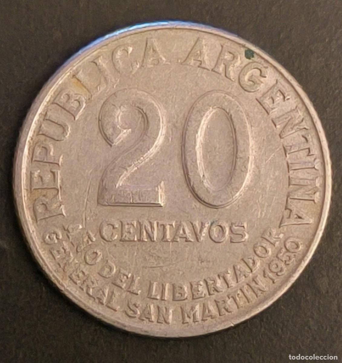 Monedas antiguas de Am&eacute;rica: Argentina 20 centavos, 1950 - Foto 2