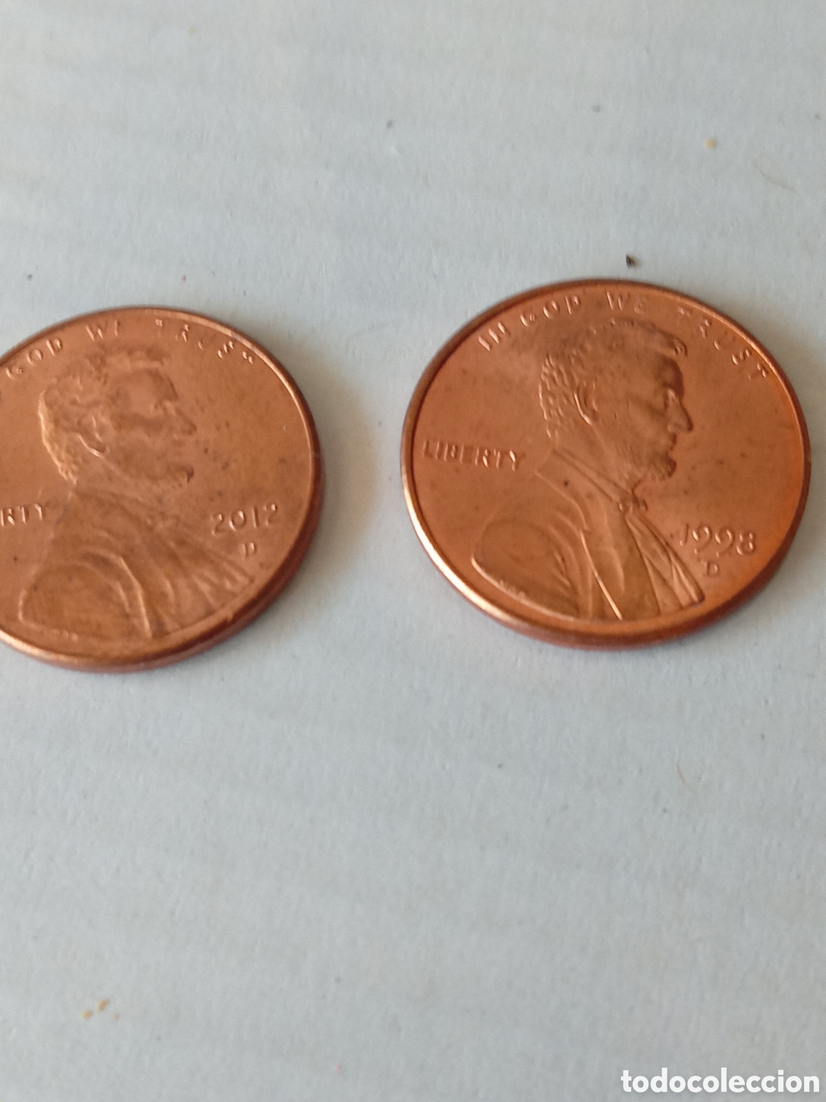 Monedas antiguas de Am&eacute;rica: Dos.monedas un centimo USA 1998 y 2012 - Foto 1