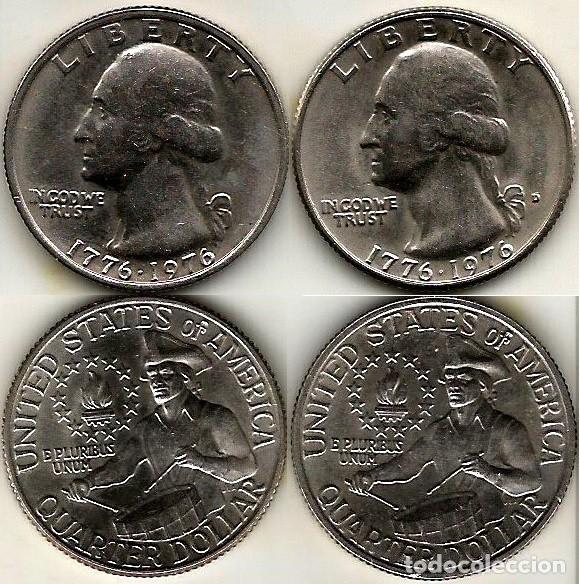 Monete antiche di America: E.E.U.U. 1976 - LAS 2 CECAS - QUARTER DOLLAR - KM 204 - 2 MONEDAS DEL BICENTENARIO CIRCULADAS