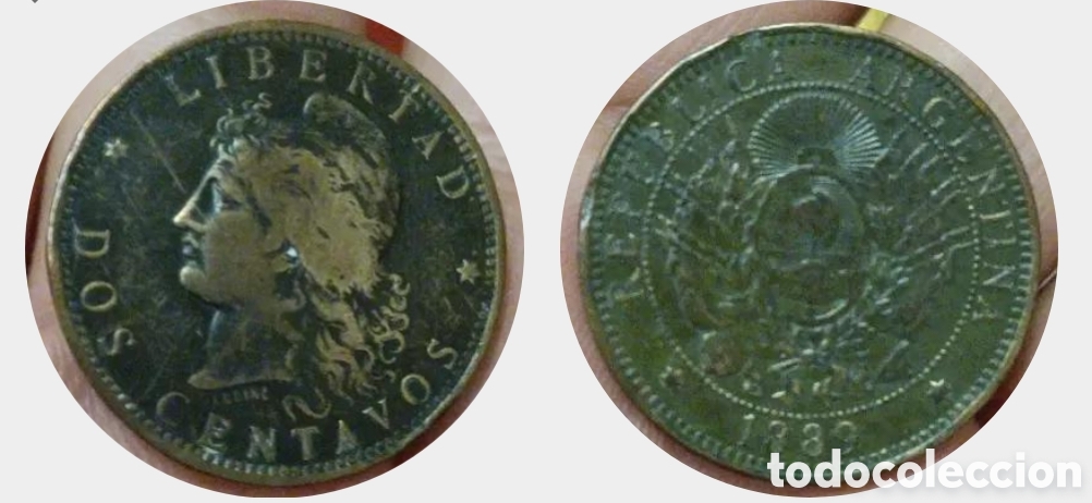 Monedas antiguas de Am&eacute;rica: 2 c&eacute;ntimos - Argentina 1889 - Foto 1