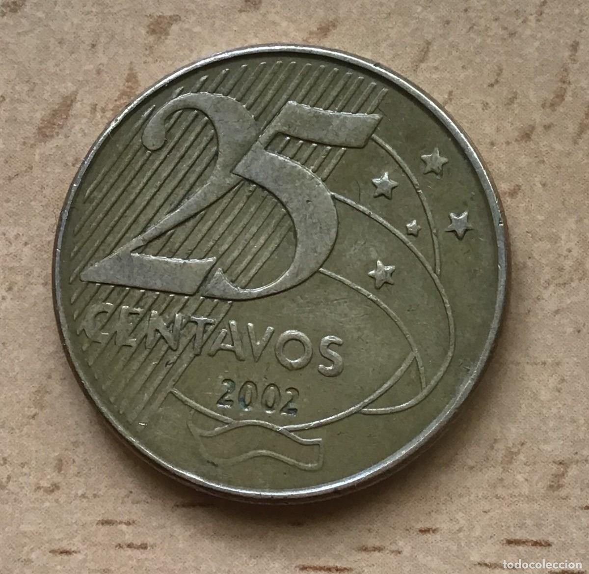 Monedas antiguas de Am&eacute;rica: 25 centavos de Brasil. A&ntilde;o 2002 - Foto 1