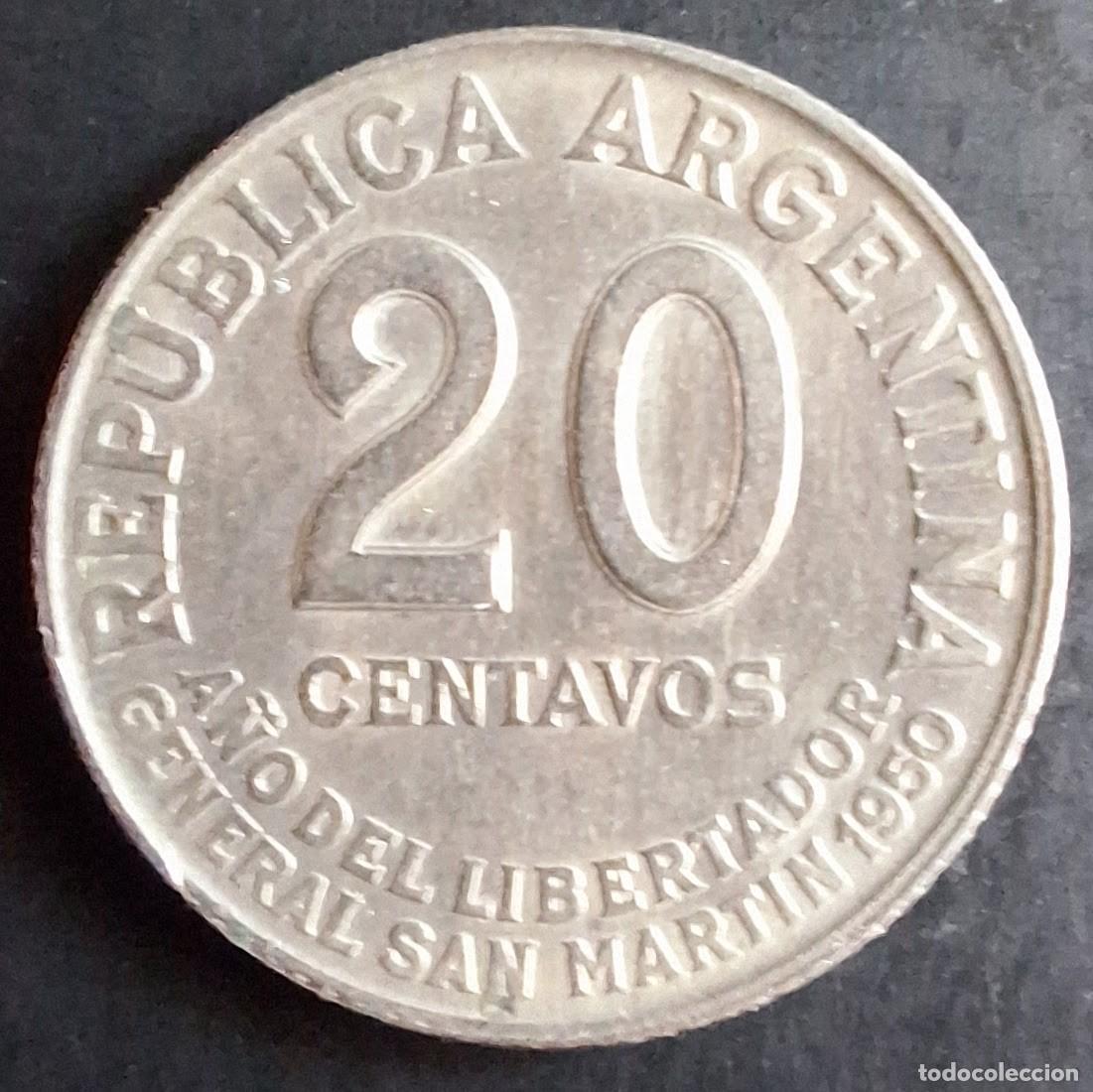 Monedas antiguas de Am&eacute;rica: 20 Centavos 1950 - Argentina - Foto 1
