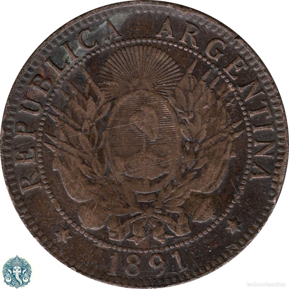 Monedas antiguas de Am&eacute;rica: ARGENTINA 2 Centavos 1891 KM#33 - Foto 2