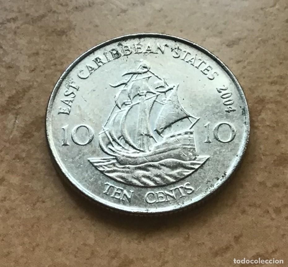 Monedas antiguas de Am&eacute;rica: 10 centavos de East Caribbean States (Estados del caribe Oriental). A&ntilde;o 2004