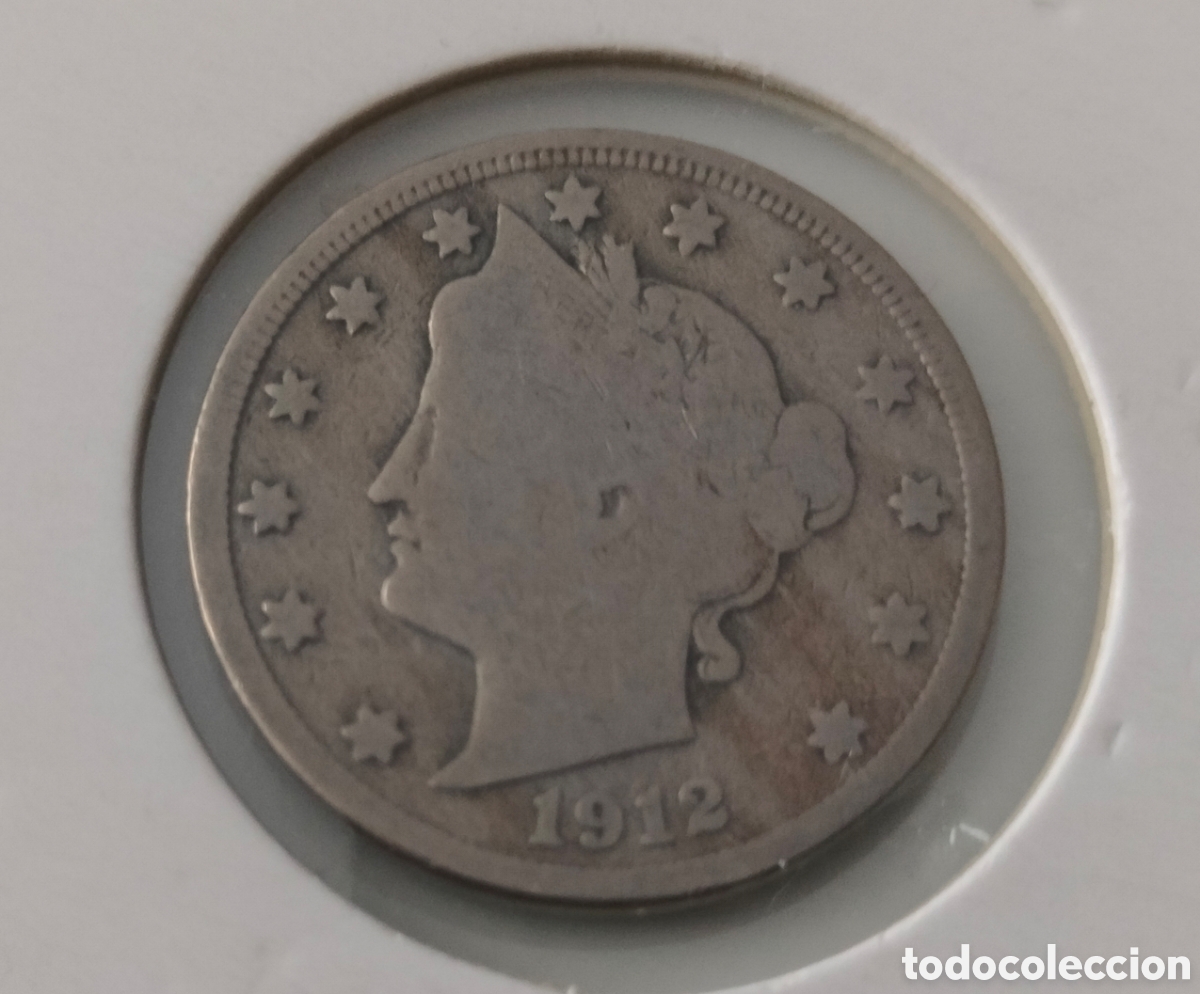 Monedas antiguas de Am&eacute;rica: Moneda de cinco centavos de Dollar de plata de 1912. EEUU - Foto 1