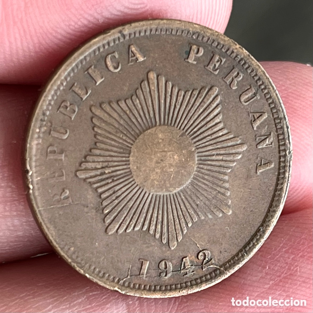 Monedas antiguas de Am&eacute;rica: 2 centavos 1942 Per&uacute; - Foto 2