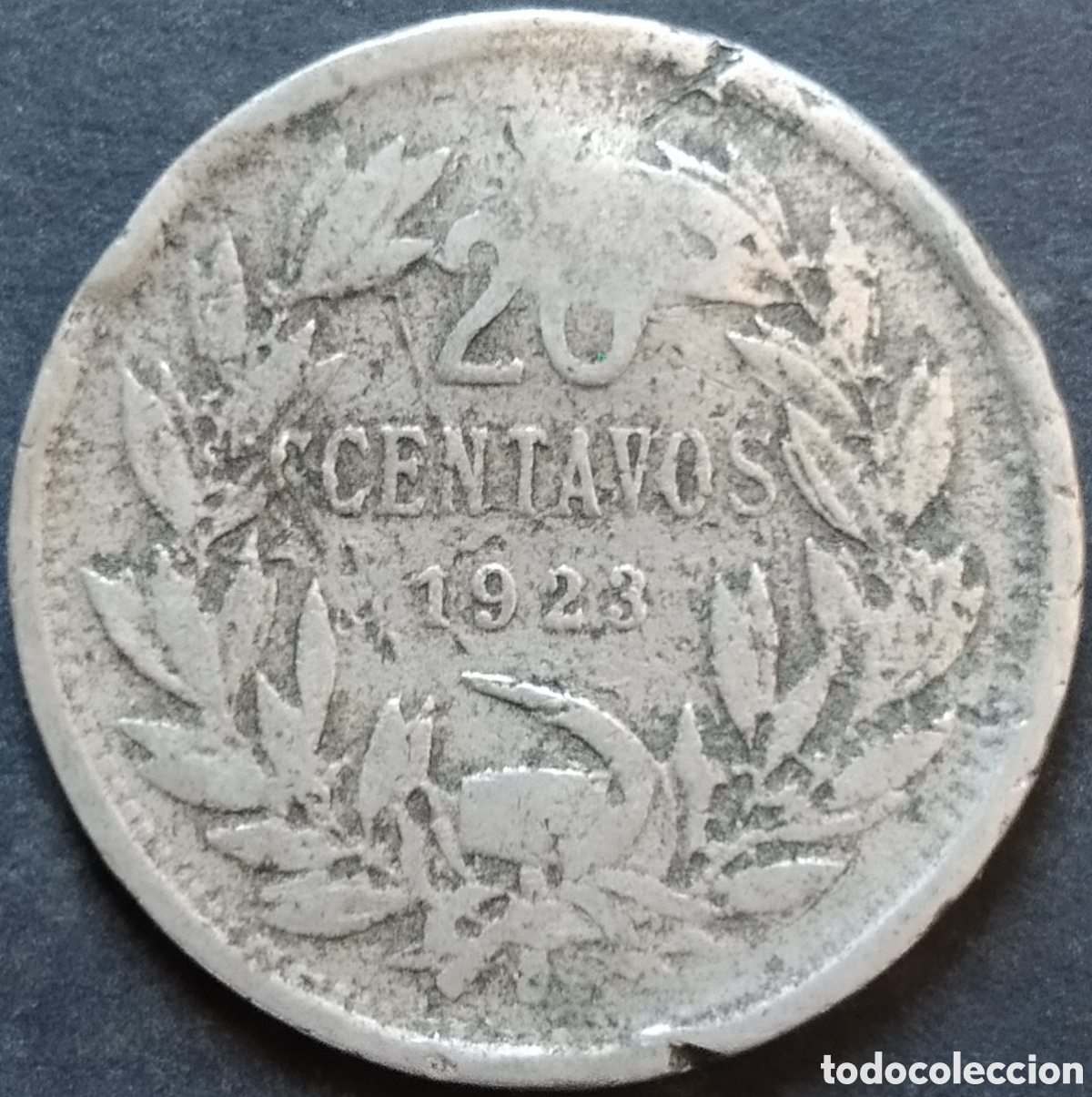 Monedas antiguas de Am&eacute;rica: MONEDA - CHILE 20 CENTAVOS 1923 (UN POCO DOBLADA) - Foto 1