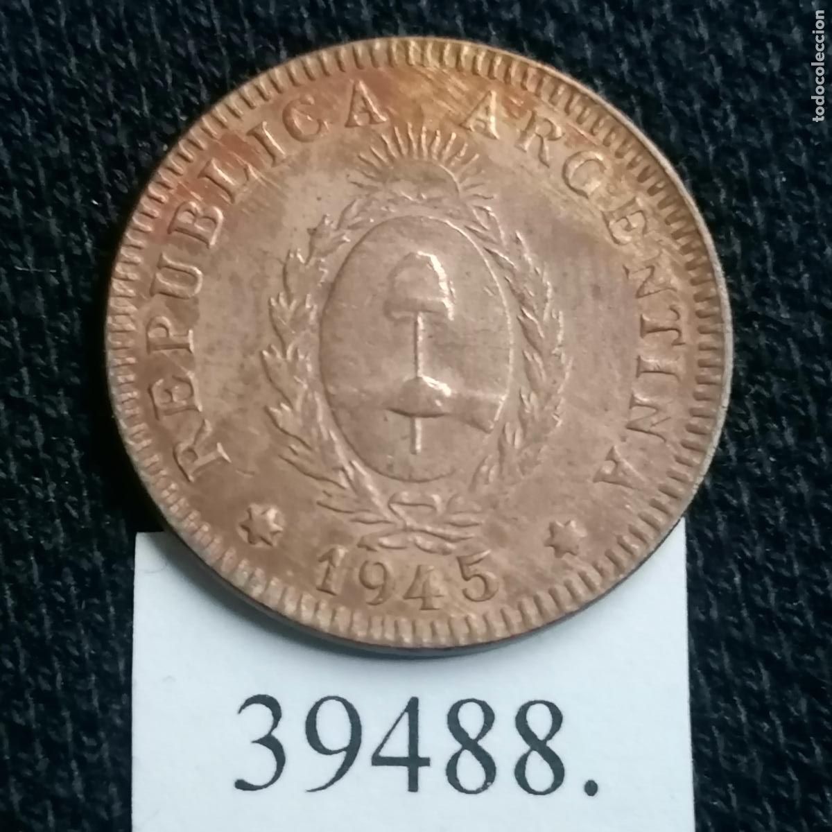Monedas antiguas de Am&eacute;rica: Argentina 2 centavos 1945, c&eacute;ntimos - Foto 1