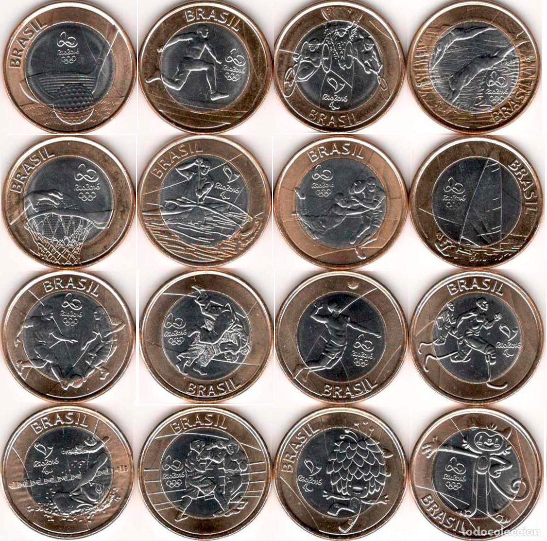 Monete antiche di America: Brasil, Set de 16 monedas ''JJOO de Rio de Janeiro 2016'' / Sin Circular.