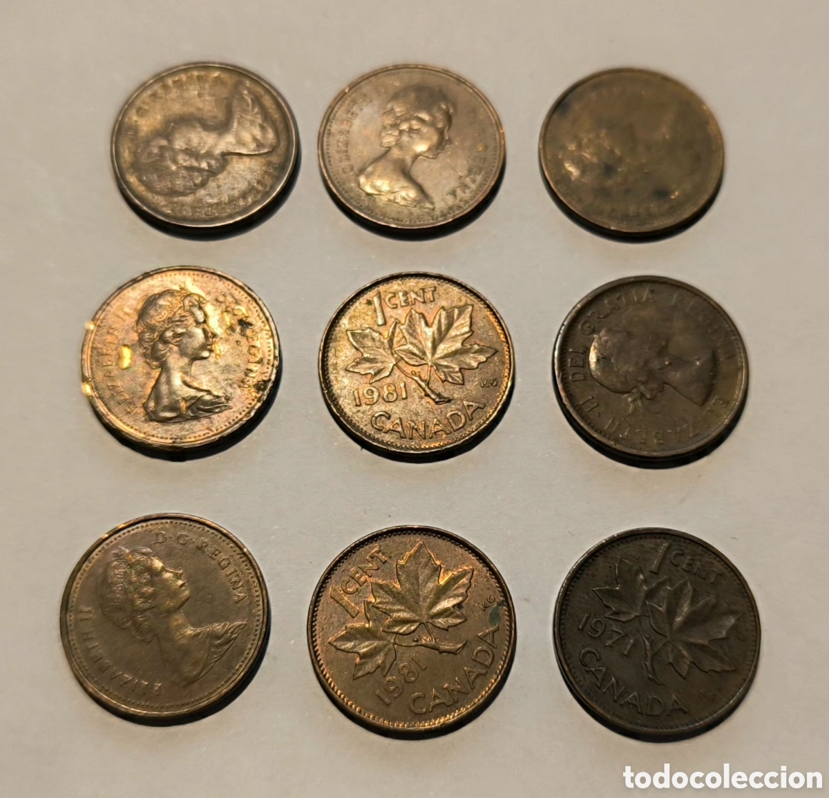 Monedas antiguas de Am&eacute;rica: 9 Monedas 1 centavo Canad&aacute; - Foto 1