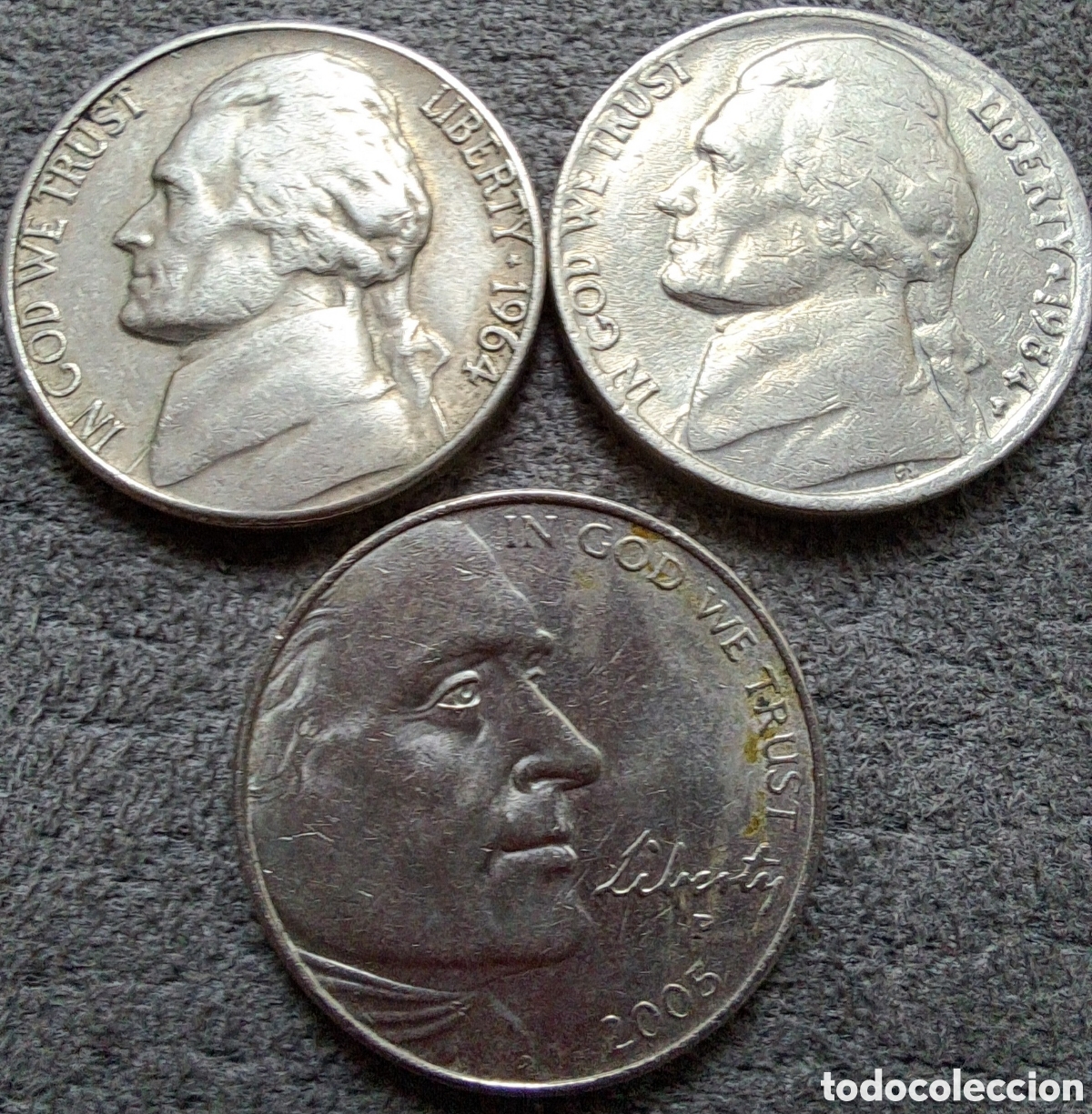 Monedas antiguas de Am&eacute;rica: 3 monedas 5 centavos U.S.A. - Foto 1
