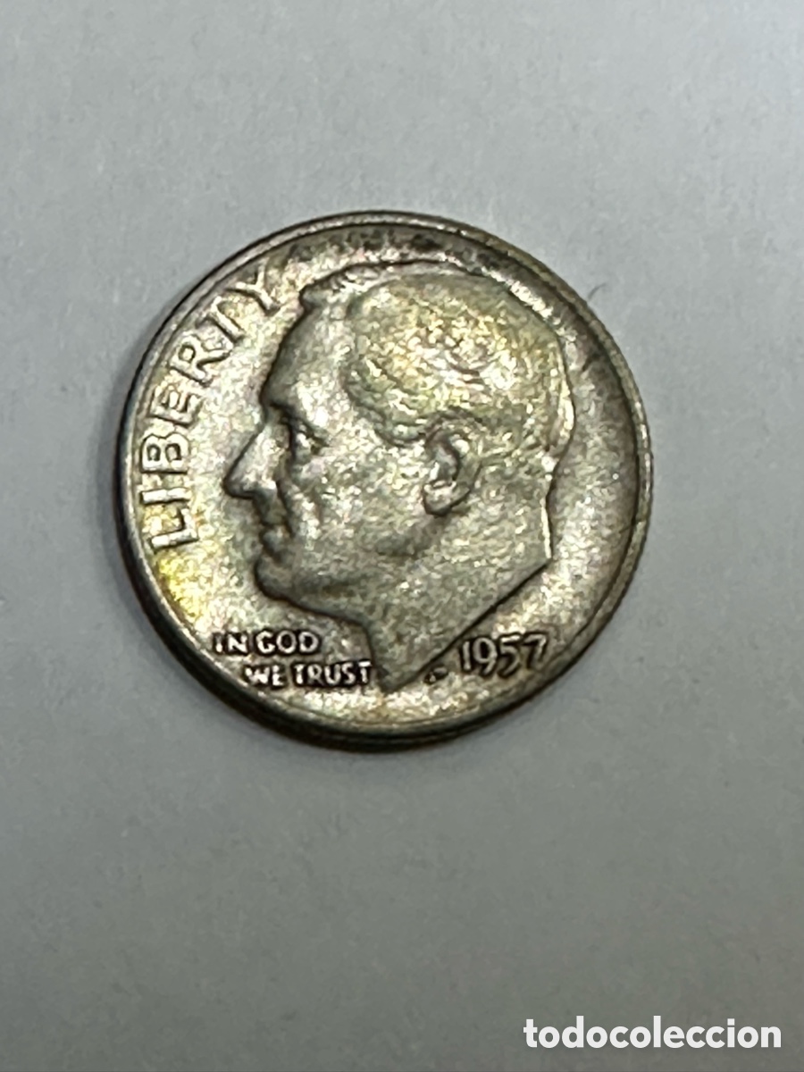 Monedas antiguas de Am&eacute;rica: ONE DIME PLATA ROOSEVELT JS 1957 ERROR - Foto 1