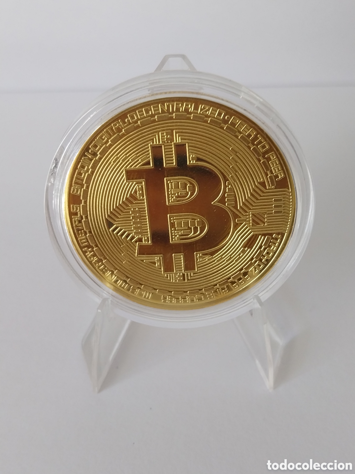 Monedas antiguas de Am&eacute;rica: Moneda dorada bitcoin con estuche - Foto 1