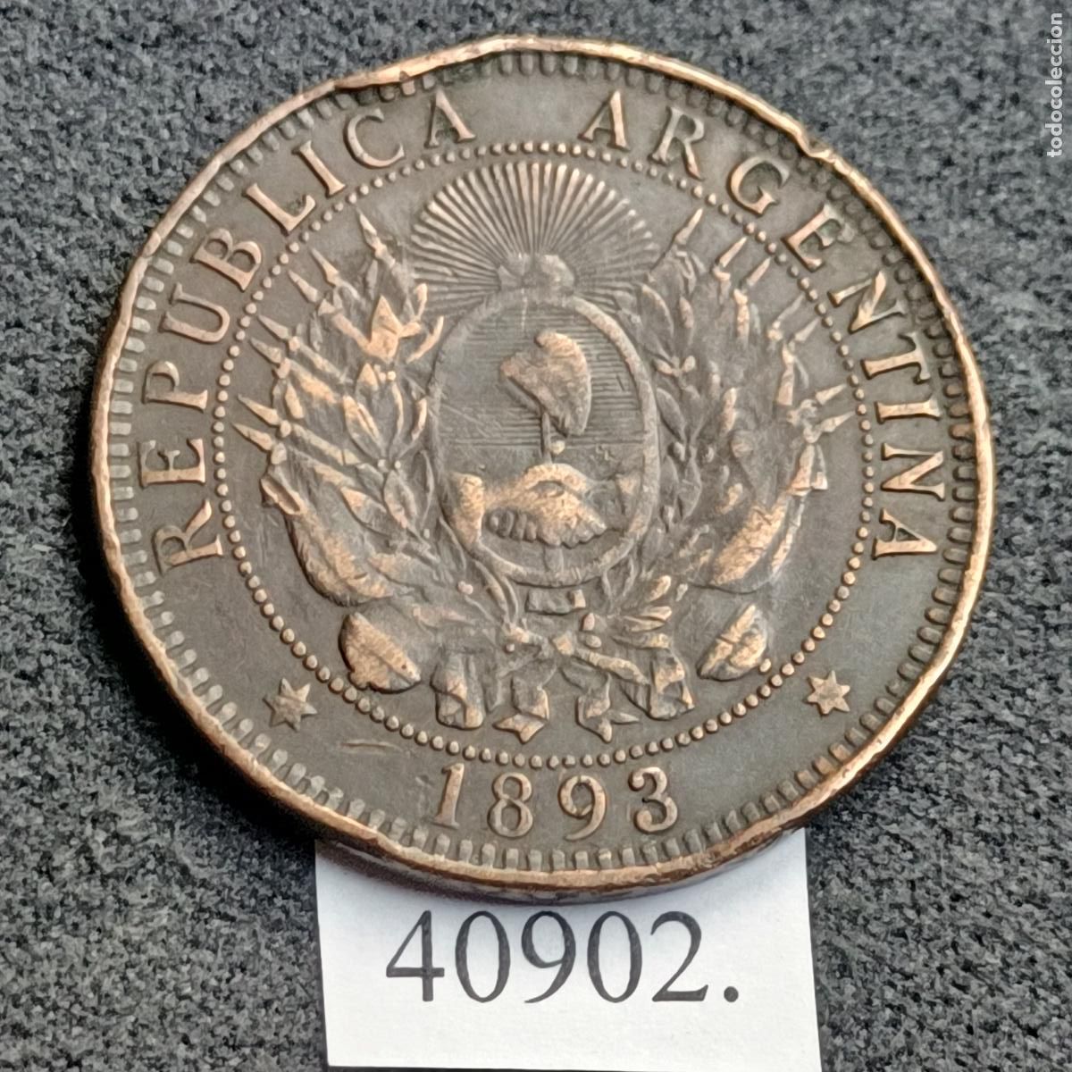 Monedas antiguas de Am&eacute;rica: Argentina 2 centavos 1893, c&eacute;ntimos - Foto 2