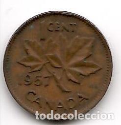 Monedas antiguas de Am&eacute;rica: Moneda de Canada: 1 cent; a&ntilde;o 1957 (Maris) - Foto 1