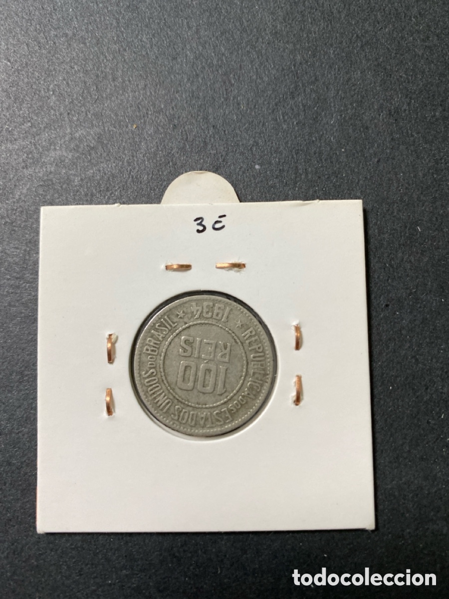 Monedas antiguas de Am&eacute;rica: Moneda de Brasil 100 re&iacute;s - Foto 2