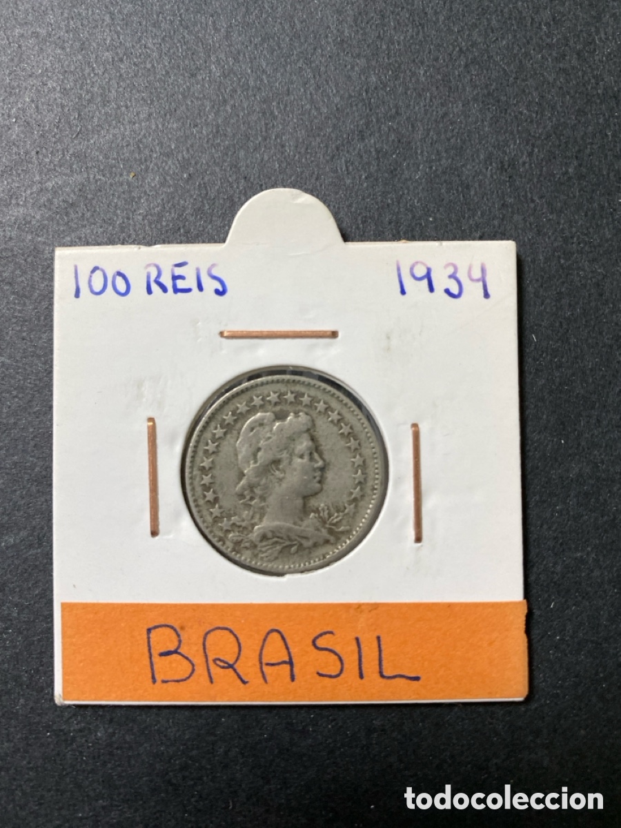 Monedas antiguas de Am&eacute;rica: Moneda de Brasil 100 re&iacute;s - Foto 1