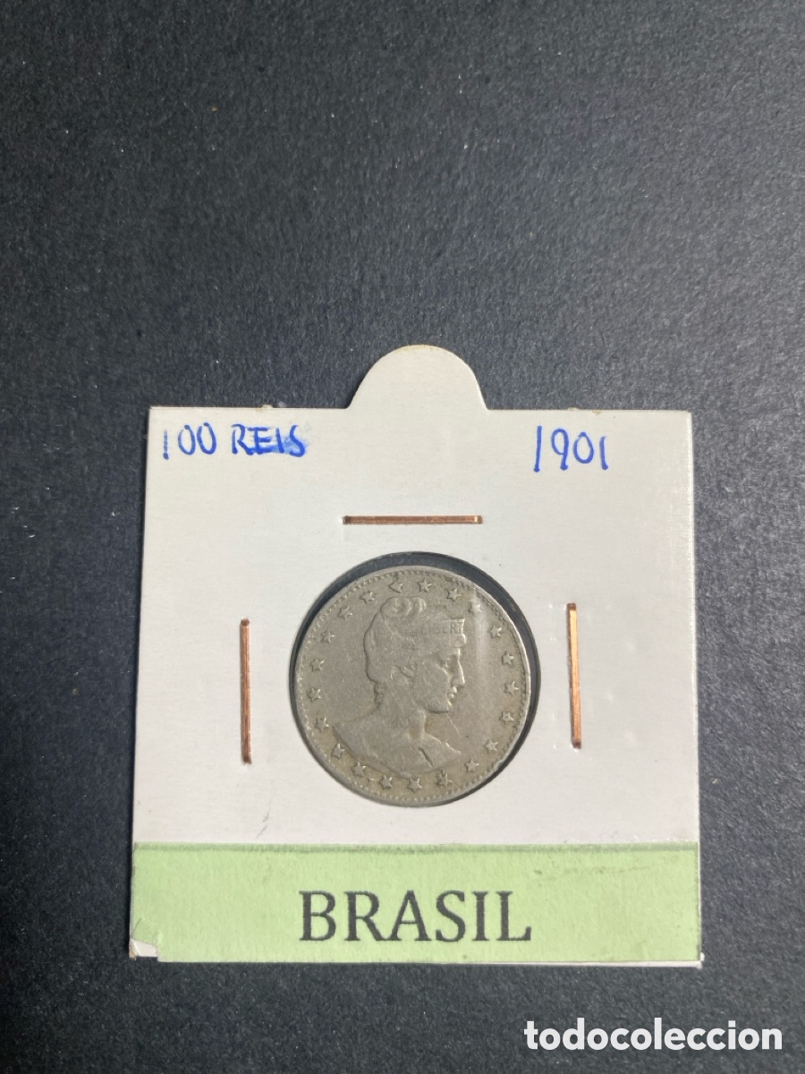 Monedas antiguas de Am&eacute;rica: Moneda de Brasil 100 reis - Foto 1