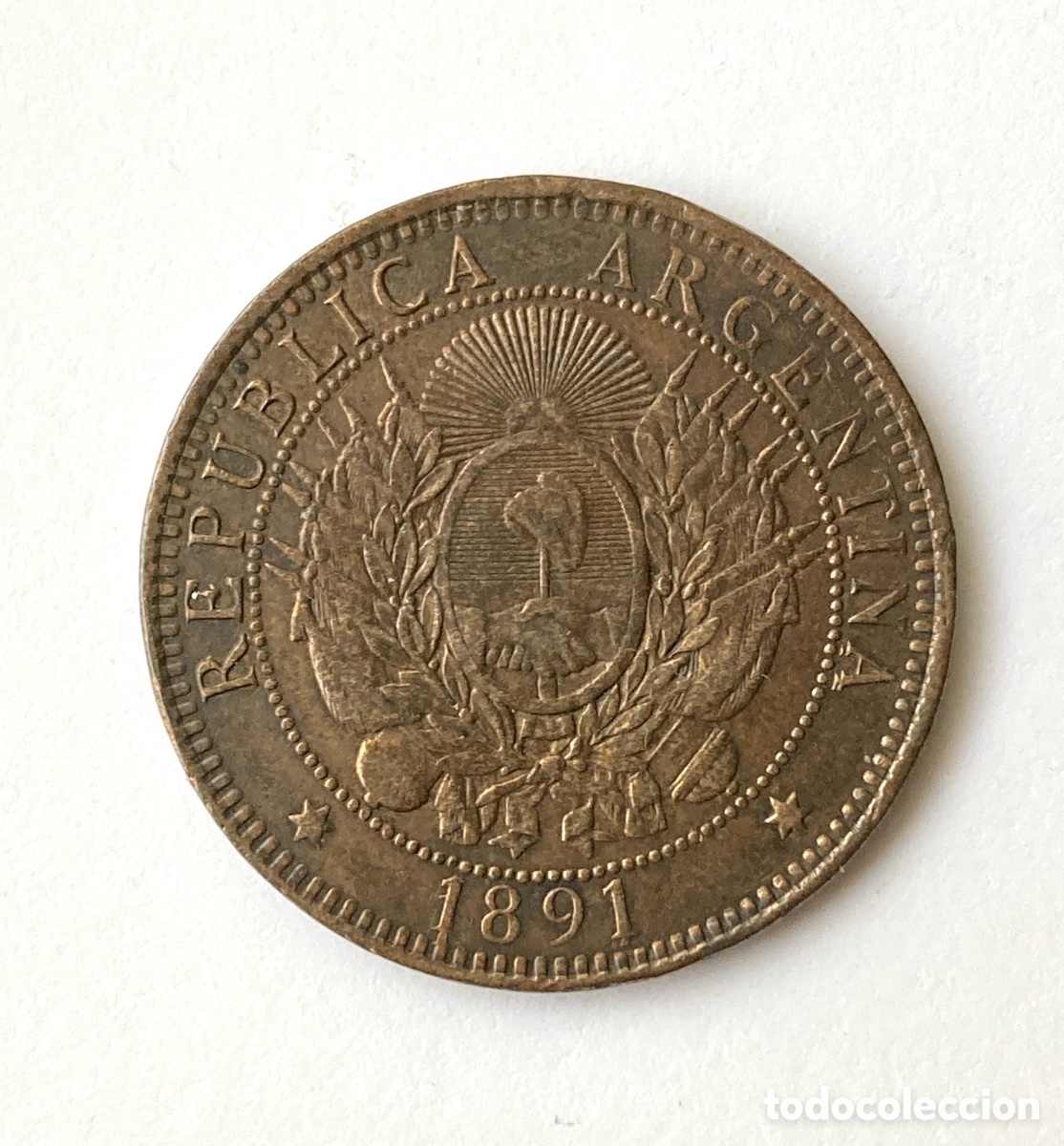 Monedas antiguas de Am&eacute;rica: 2 centavos Argentina 1891. - Foto 2