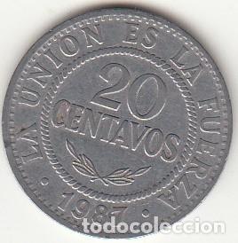 Monedas antiguas de Am&eacute;rica: BOLIVIA - MONEDA DE 20 CENTAVOS DE 1987 - Foto 2