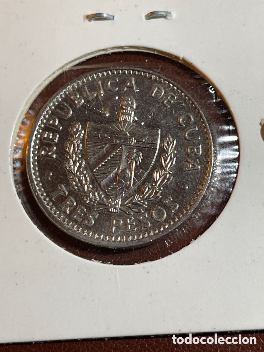 Monedas antiguas de Am&eacute;rica: Moneda Cuba 3 pesos 1992 - Foto 2