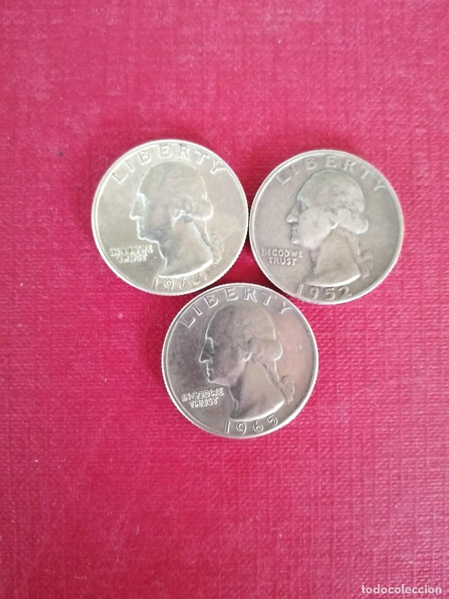 Monedas antiguas de Am&eacute;rica: 3 monedas Quarter Dollar - Foto 2