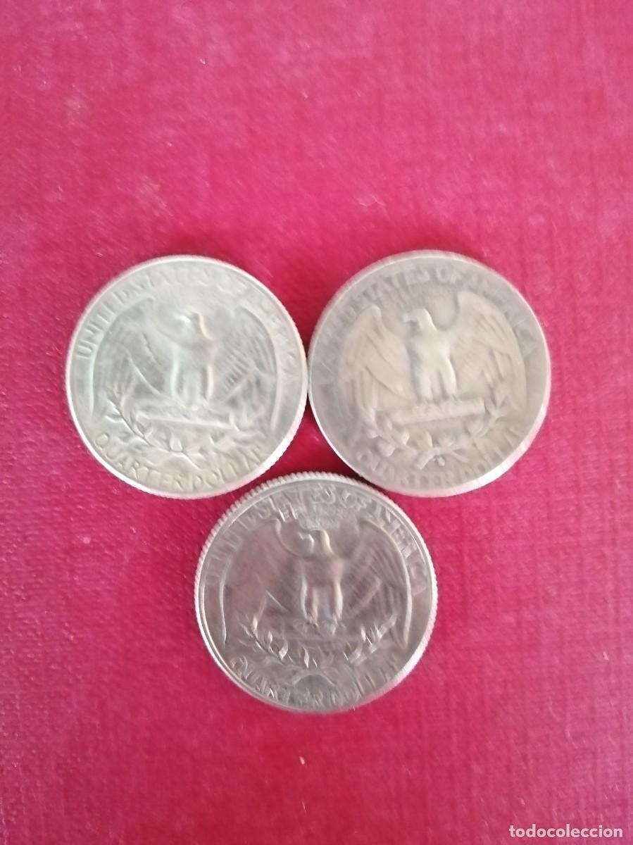 Monedas antiguas de Am&eacute;rica: 3 monedas Quarter Dollar - Foto 3