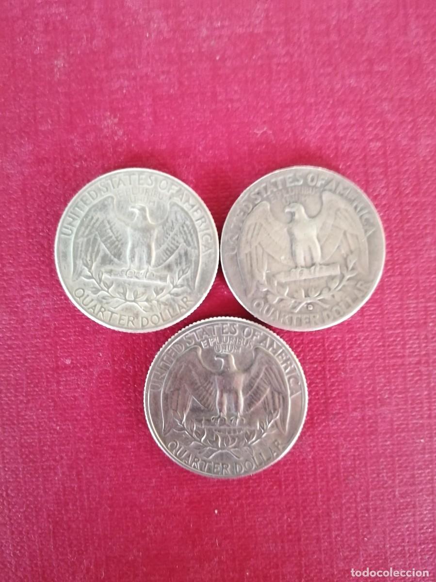 Monedas antiguas de Am&eacute;rica: 3 monedas Quarter Dollar - Foto 4