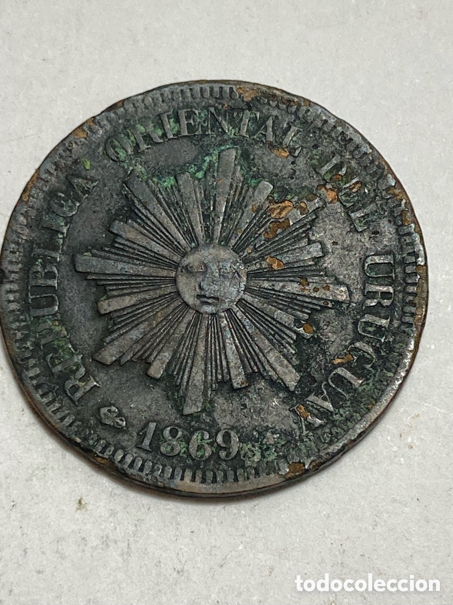 Monedas antiguas de Am&eacute;rica: Moneda Uruguay 1869 2 centimos L-65 - Foto 2
