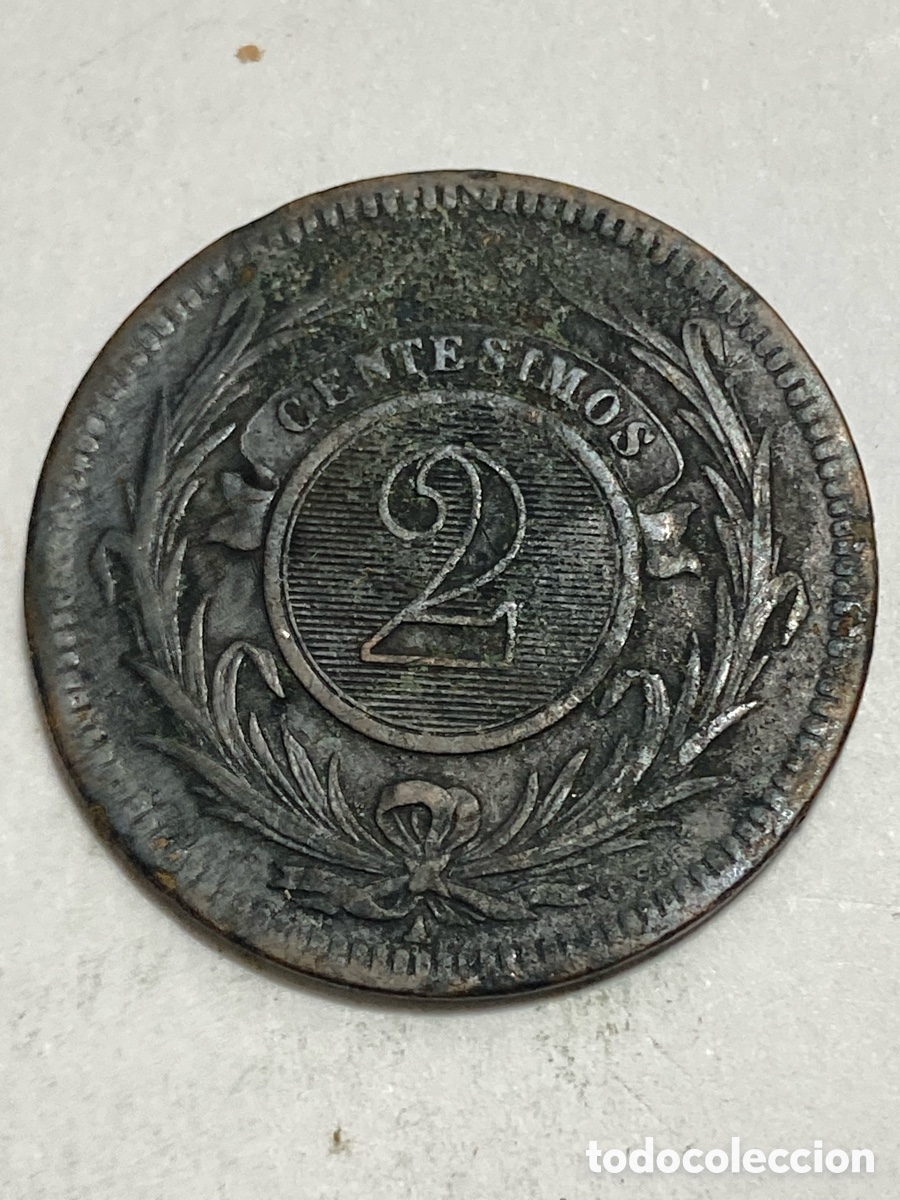 Monedas antiguas de Am&eacute;rica: Moneda Uruguay 1869 2 centimos L-65 - Foto 1
